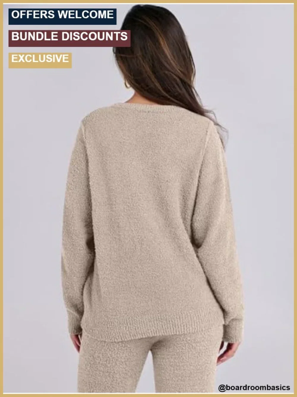 Fuzzy Fleece Lounge Set for Women, Long Sleeve Pullover Top & Wide Leg Pants, 2